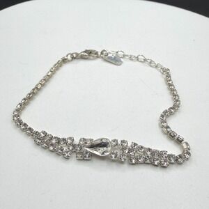 Clear Rhinestone Teardrop Silver Tone Adjustable Tennis Bracelet Bridal GiftClea